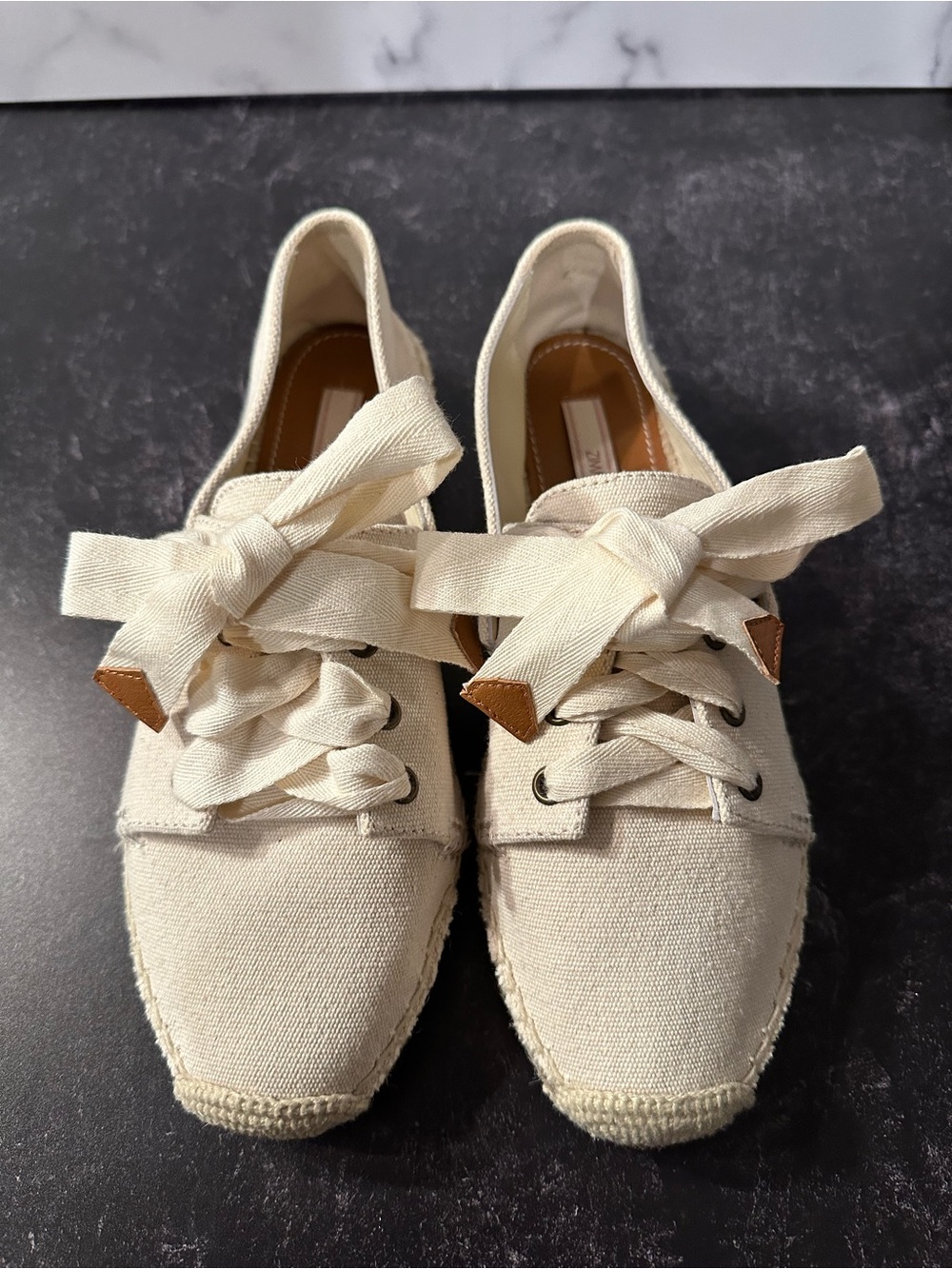 Zimmermann Cream Canvas Lace-Up Espadrilles with Ribbon Ties